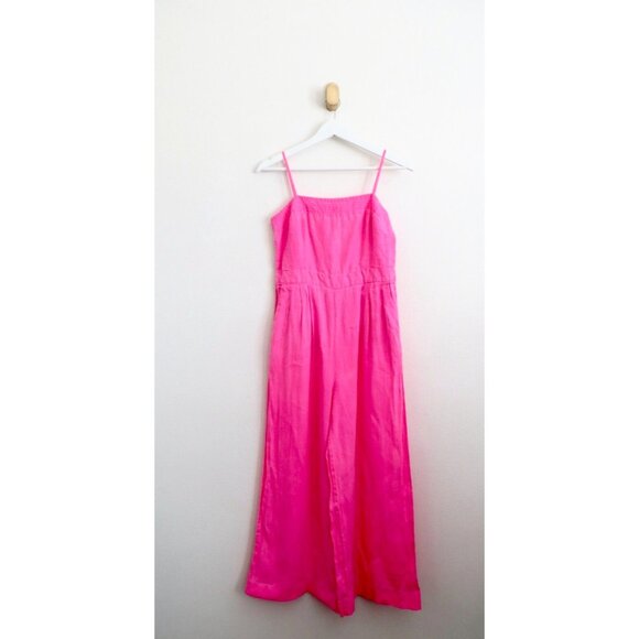 J. Crew Linen Wide Leg Jumpsuit Hot Pink Sleeveless Barbie Pink SZ 2 - Picture 3 of 8